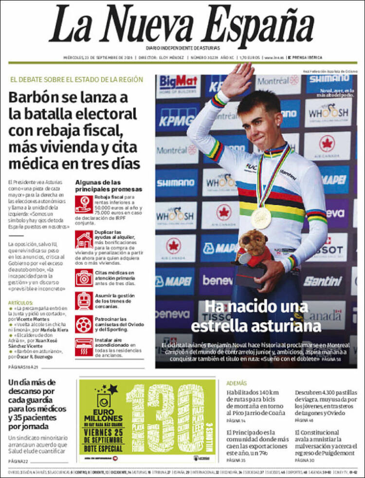 Portada de La Nueva España (Espa&ntilde;a)