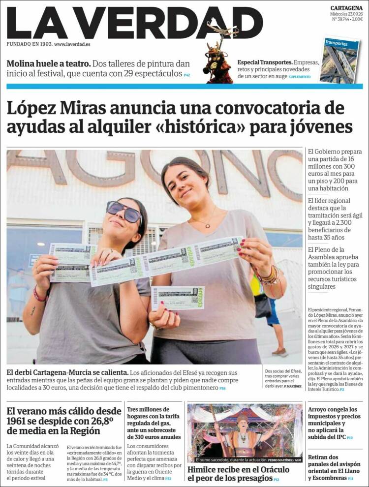 Portada de La Verdad de Cartagena (Espa&ntilde;a)