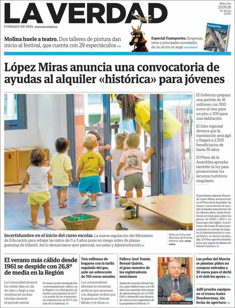 Portada de La Verdad de Murcia (Espa&ntilde;a)