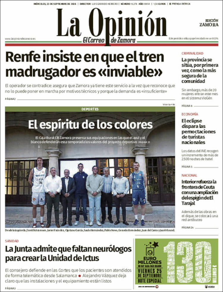 Portada de La Opinión - El Correo de Zamora (Espa&ntilde;a)