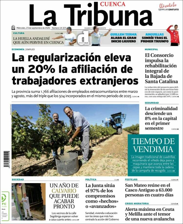 Portada de La Tribuna de Cuenca (Espa&ntilde;a)