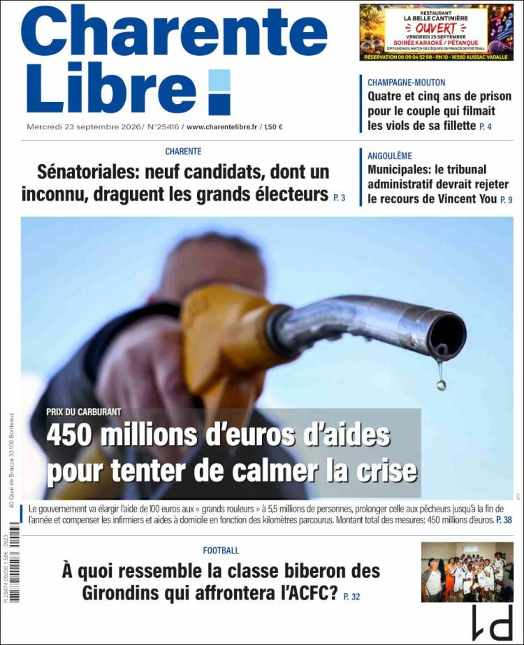 Portada de Charente Libre (Francia)
