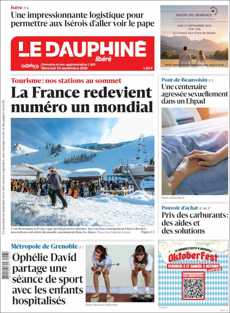Portada de Le Dauphiné Libéré (Francia)