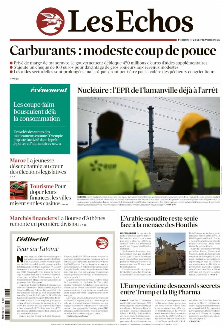 Portada de Les Echos (Francia)