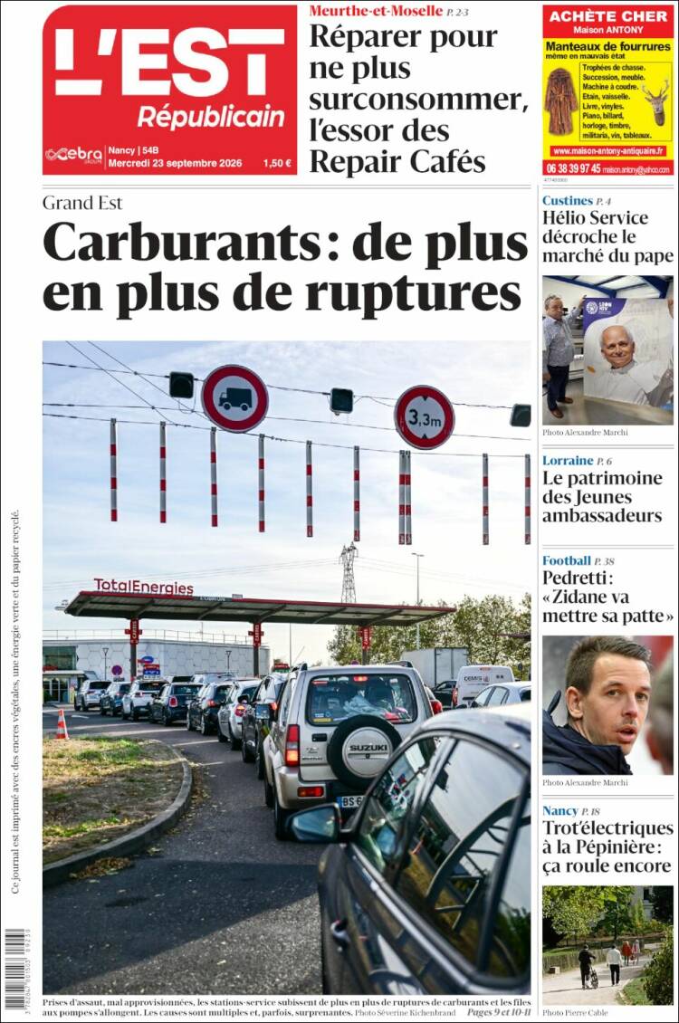 Portada de L'Est Republicain (Francia)