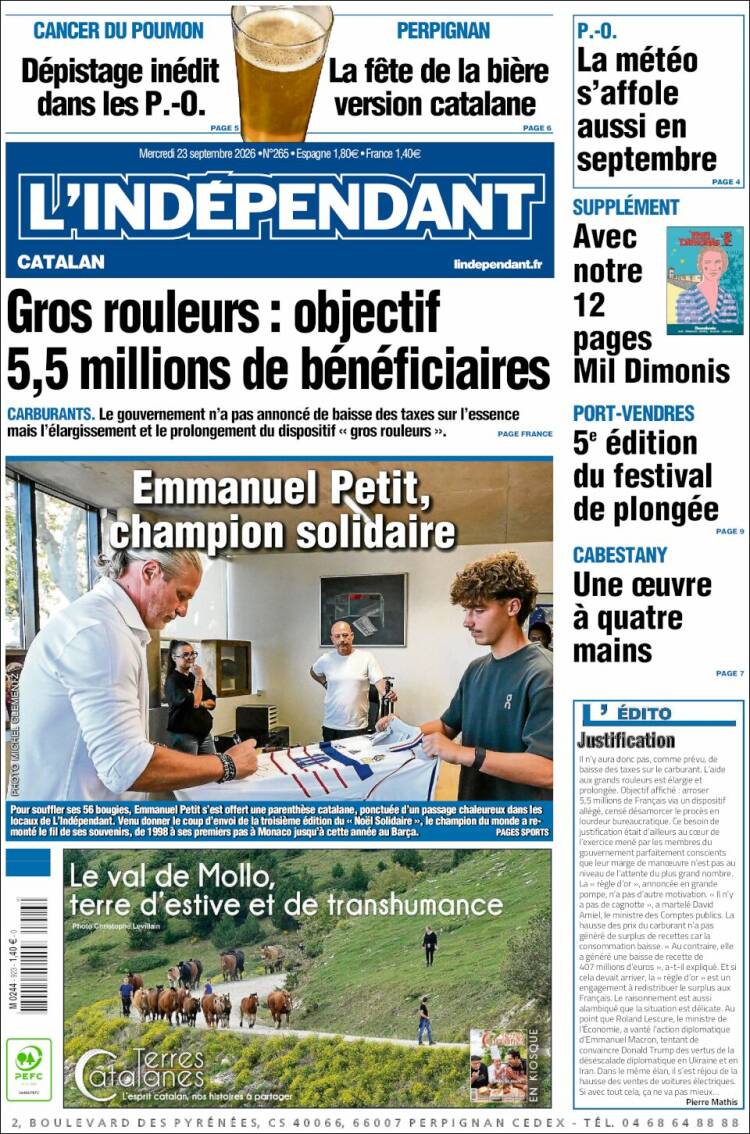 Portada de Le Indépendant (Francia)