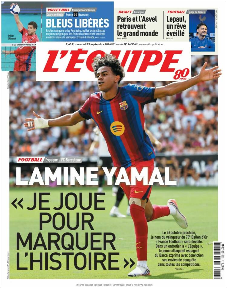 Portada de L'Equipe (Francia)