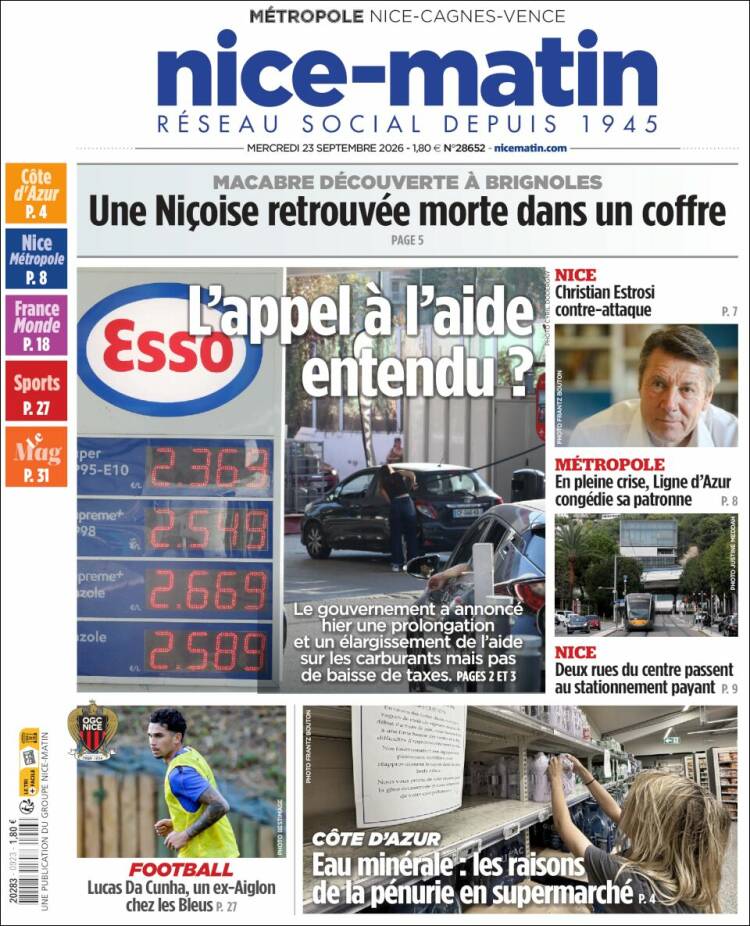 Portada de Nice-Matin (Francia)