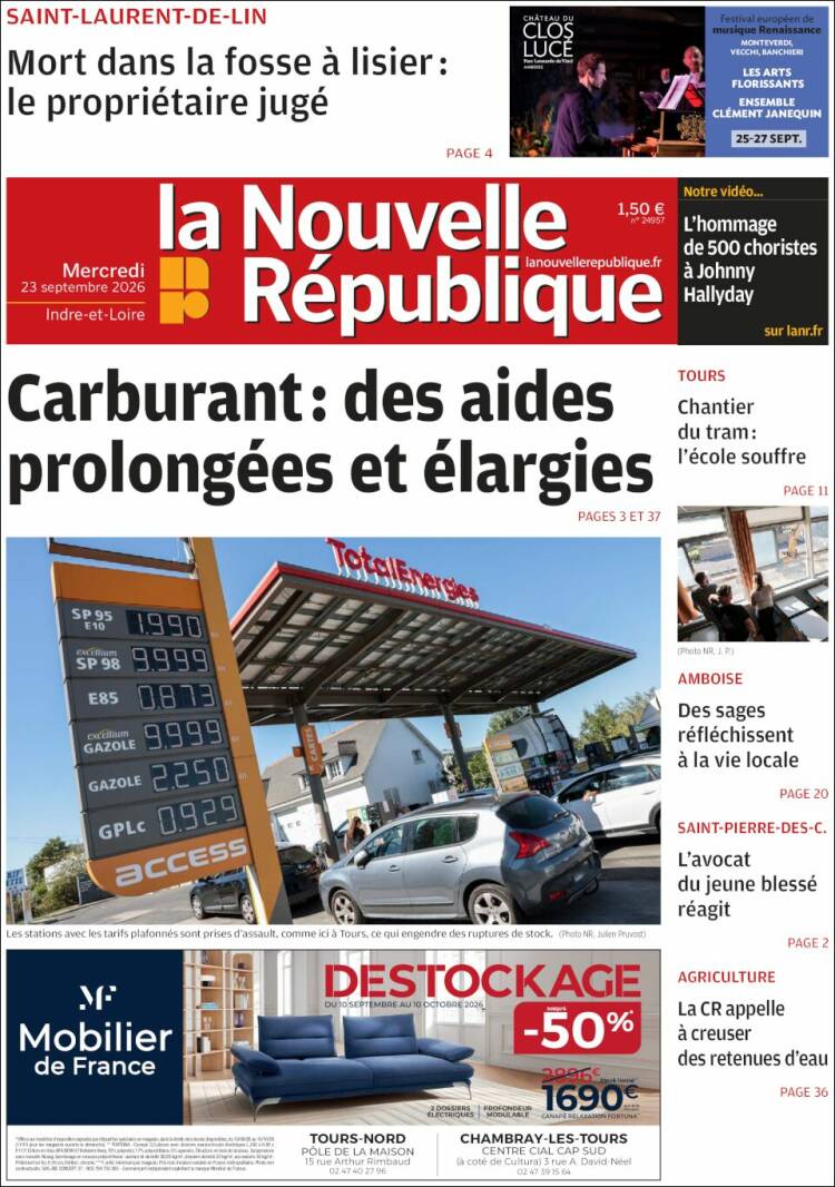 Portada de La Nouvelle Republique (Francia)