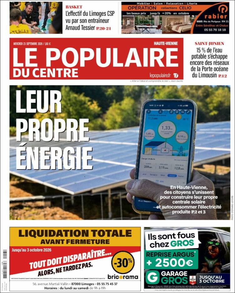 Portada de Le Populaire du Centre (Francia)