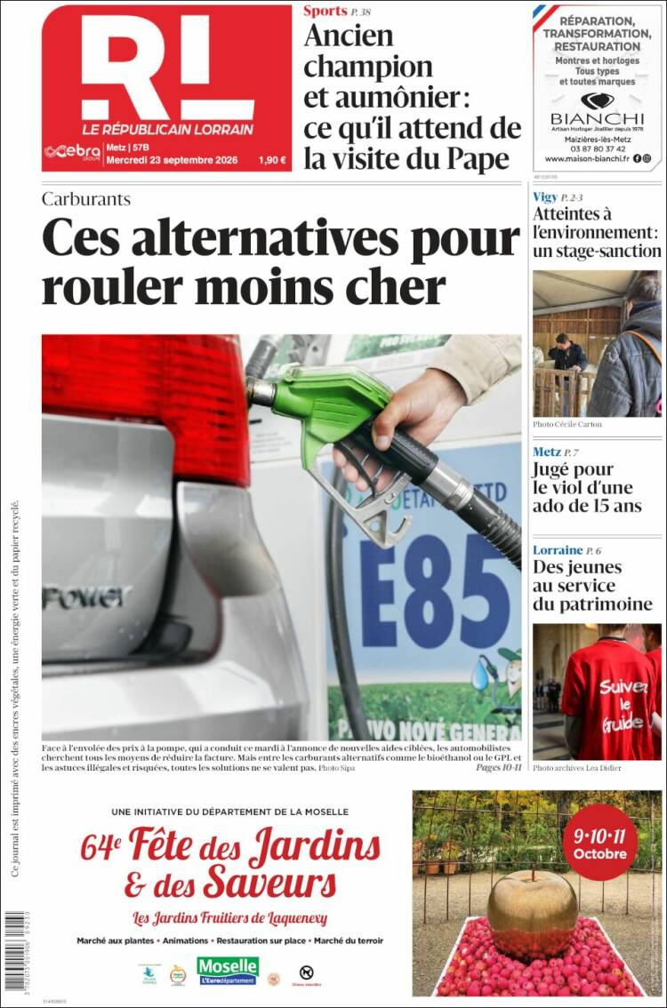 Portada de Le Republicain Lorrain (Francia)