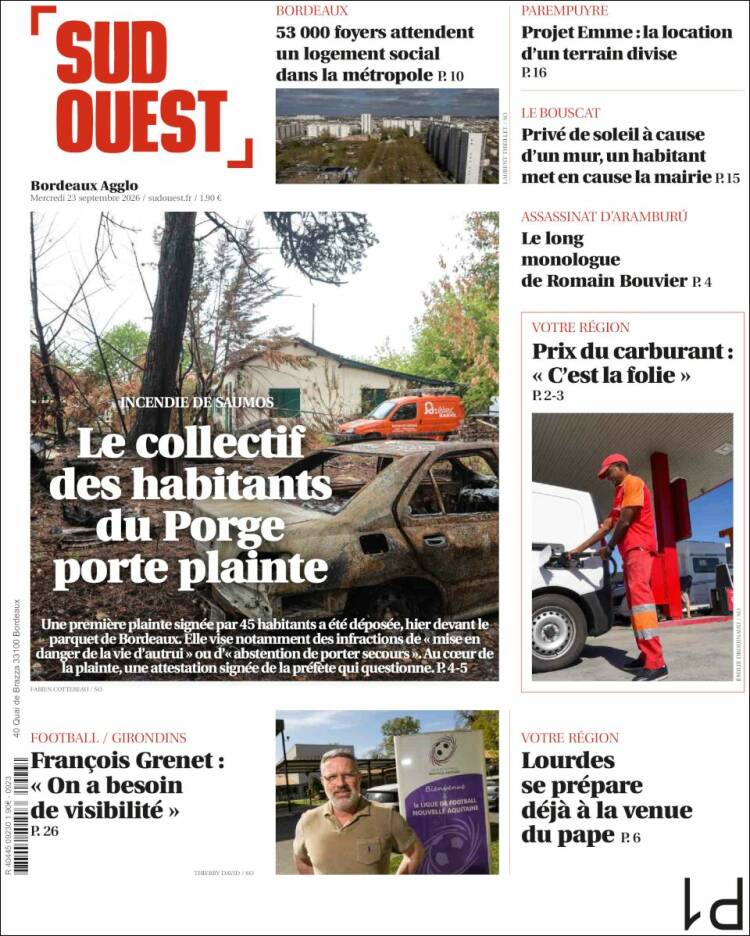 Portada de Sud Ouest (Francia)
