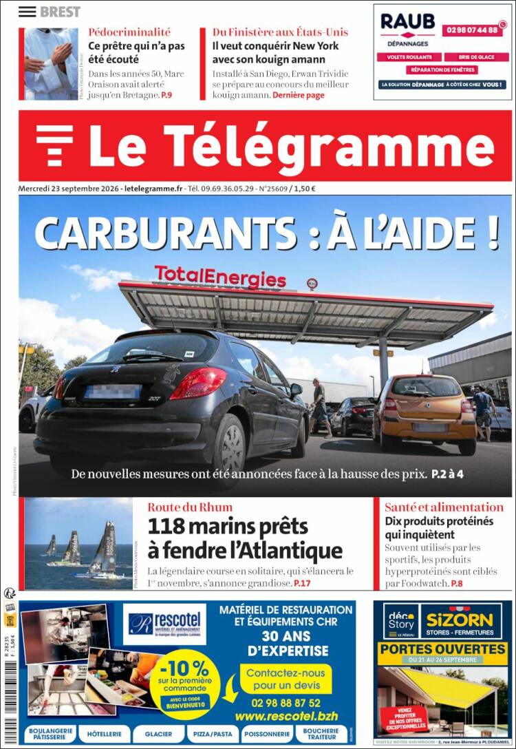 Portada de Télégramme (Francia)