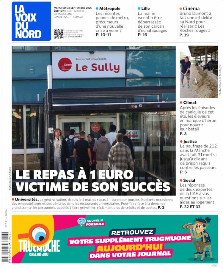 Portada de La Voix du Nord (Francia)