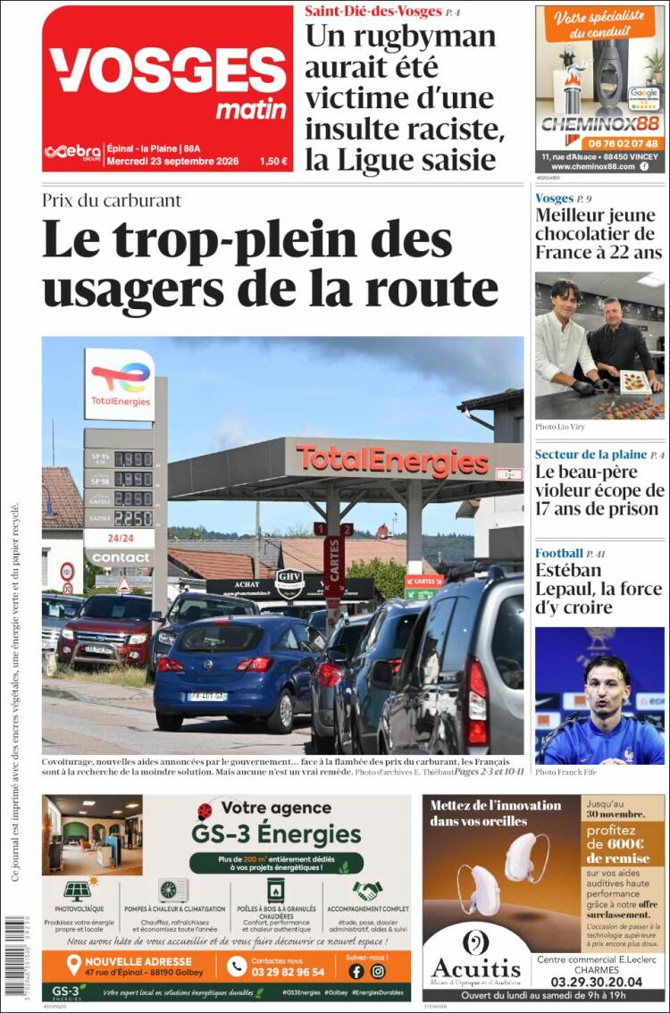 Portada de Vosges Matin (Francia)