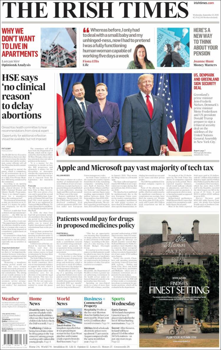 Portada de Irish Times (Irlanda)