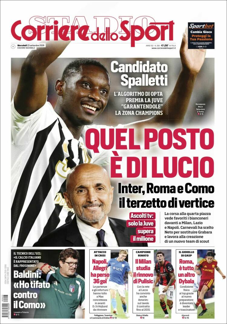 Portada de Corriere dello Sport (Italia)