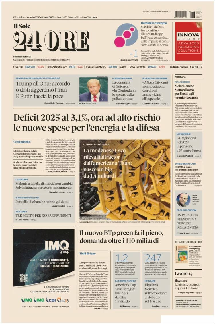 Portada de Il Sole 24 ORE (Italia)
