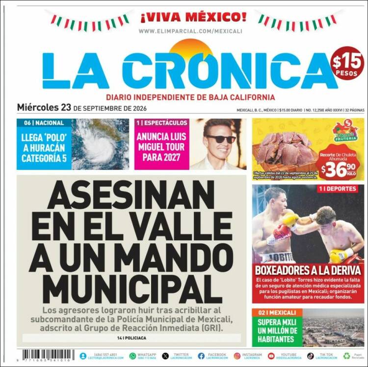Portada de La Crónica de Baja California (M&eacute;xico)