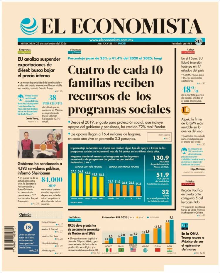 Portada de El Economista (M&eacute;xico)