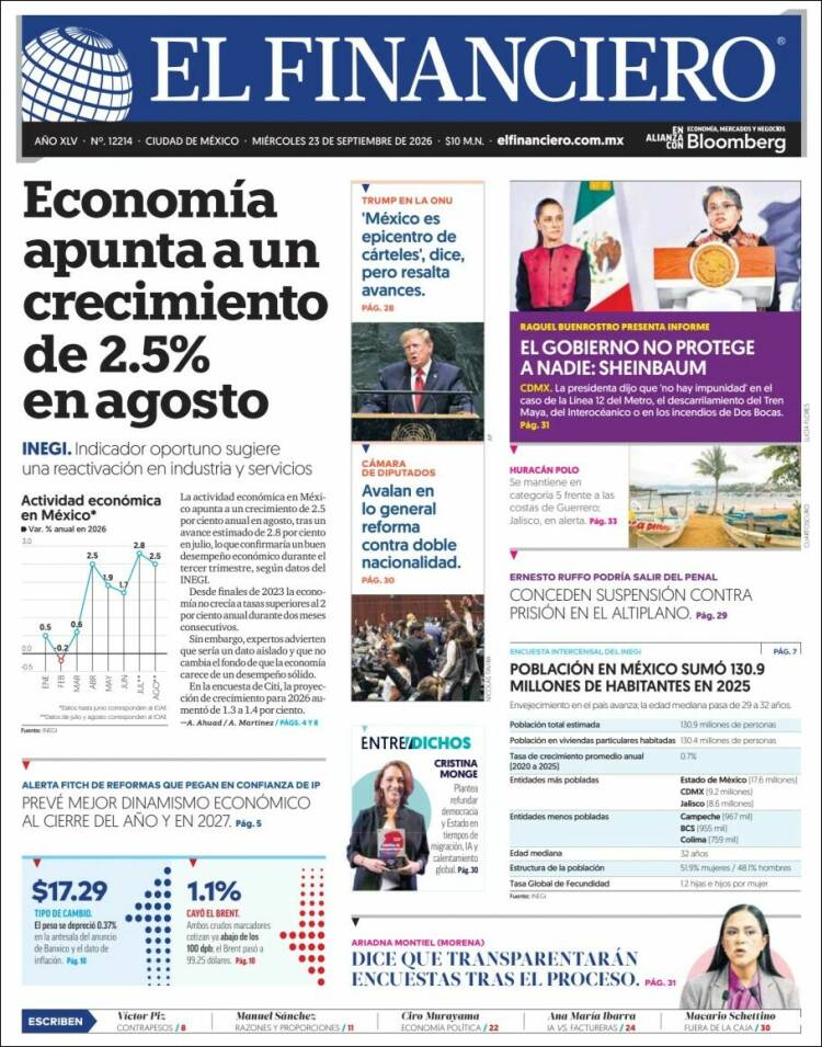 Portada de El Financiero (M&eacute;xico)