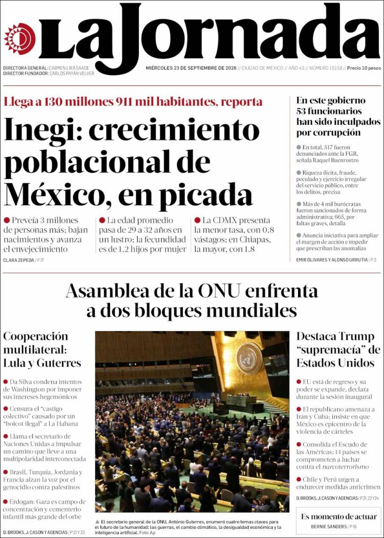 Portada de La Jornada (M&eacute;xico)