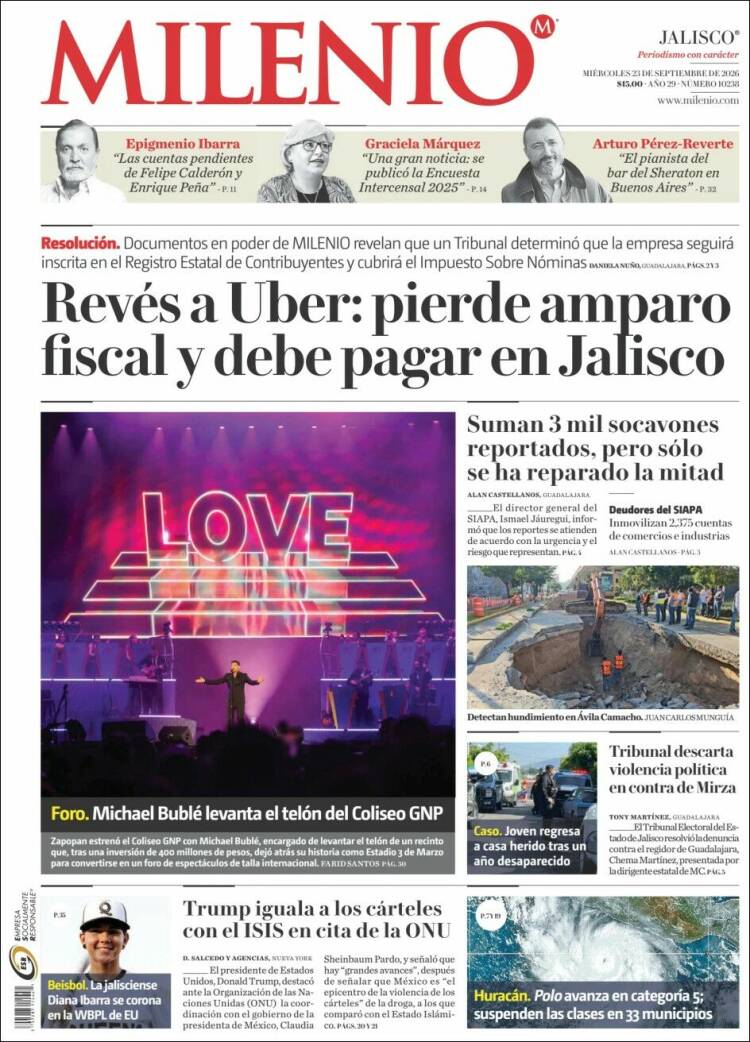 Portada de Milenio - Jalisco (M&eacute;xico)