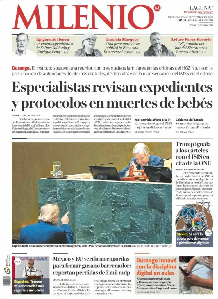 Portada de Milenio - Laguna (M&eacute;xico)