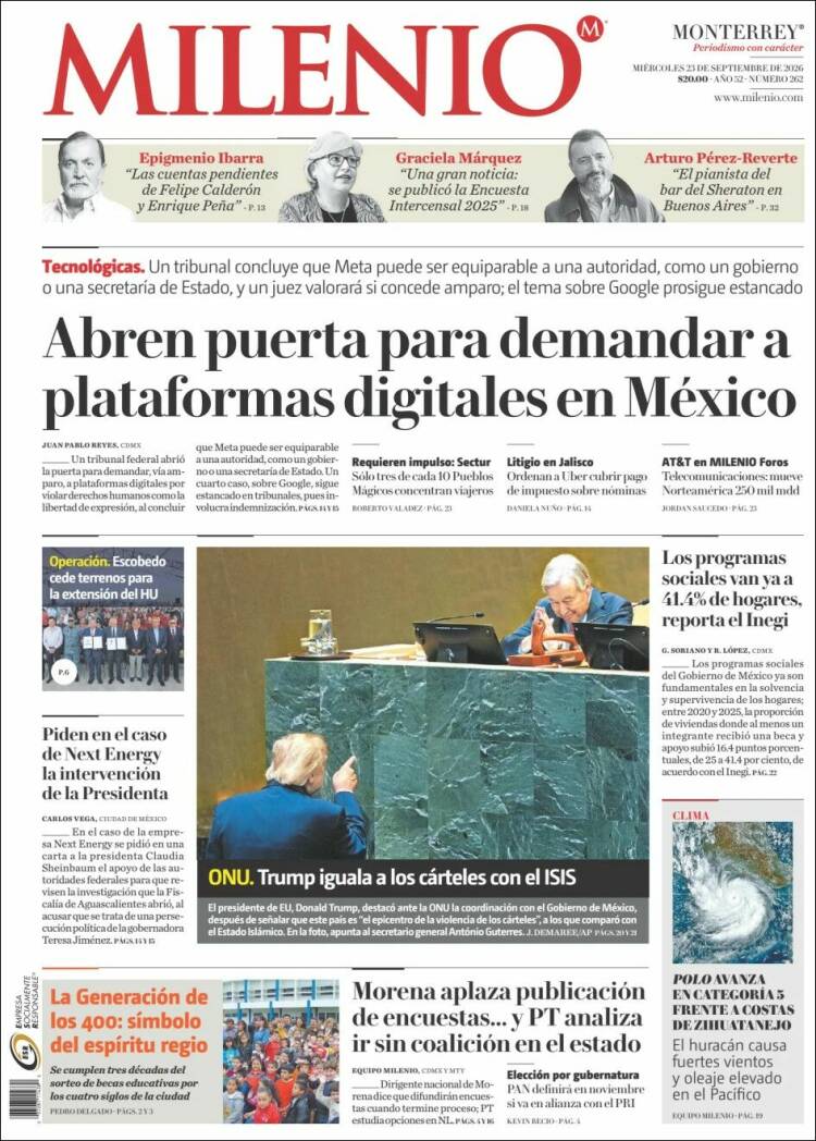 Portada de Milenio de Monterrey (M&eacute;xico)