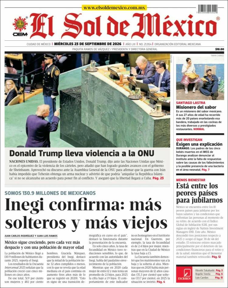 Portada de El Sol de México (M&eacute;xico)