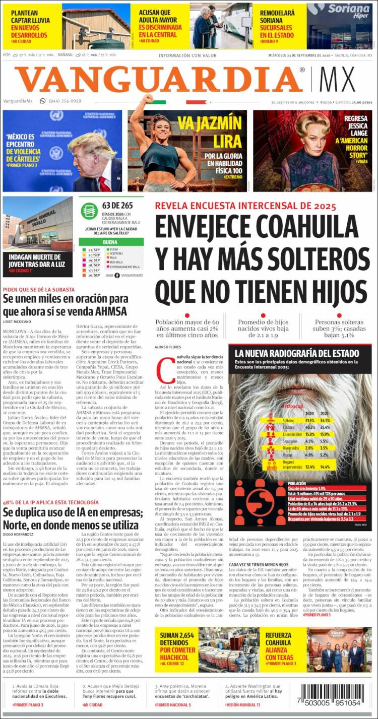 Portada de Vanguardia (M&eacute;xico)