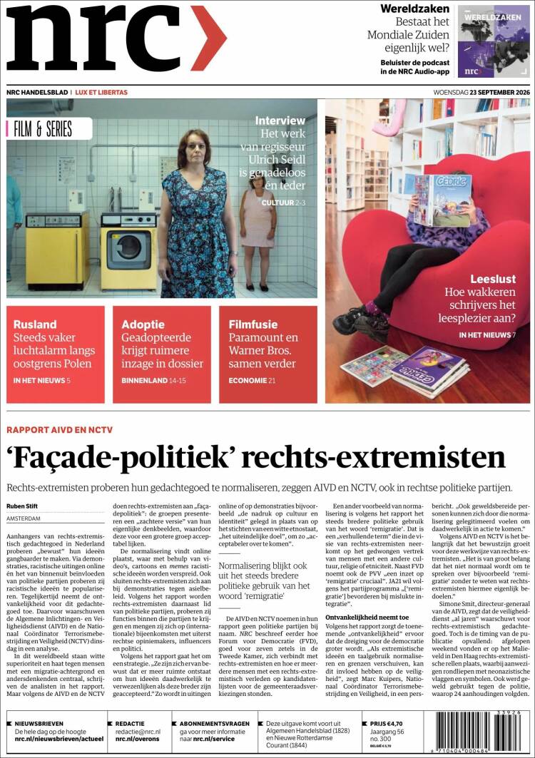 Portada de NRC Handelsblad (Pa&iacute;ses Bajos)