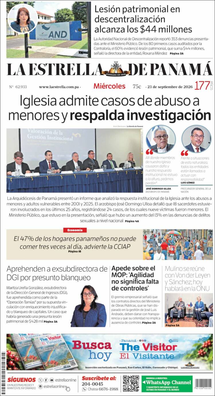 Portada de La Estrella de Panamá (Panam&aacute;)