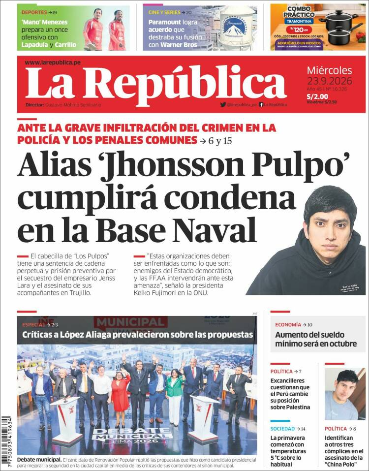Portada de La Republica (Per&uacute;)