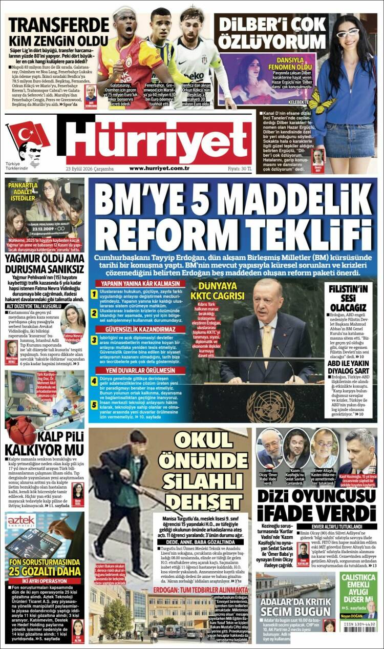 Portada de Hürriyet (Turqu&iacute;a)