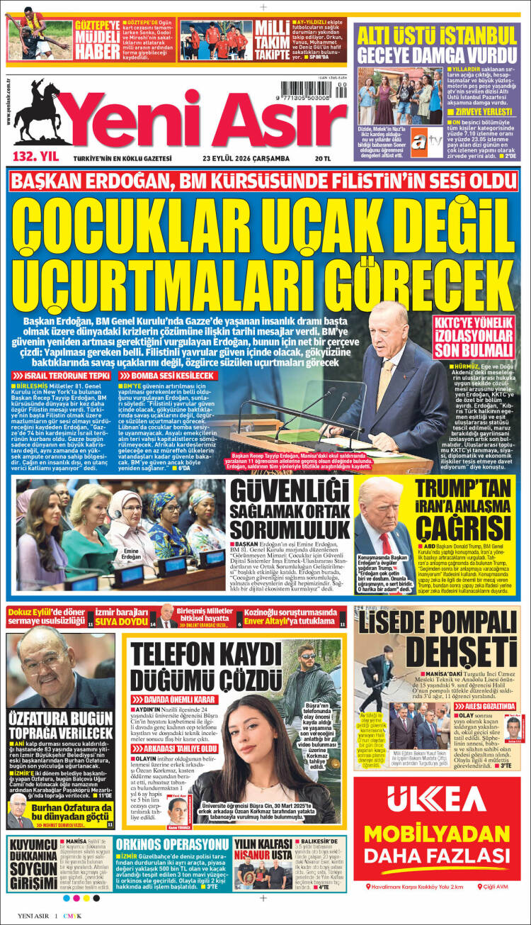 Portada de Yeni Asır (Turqu&iacute;a)