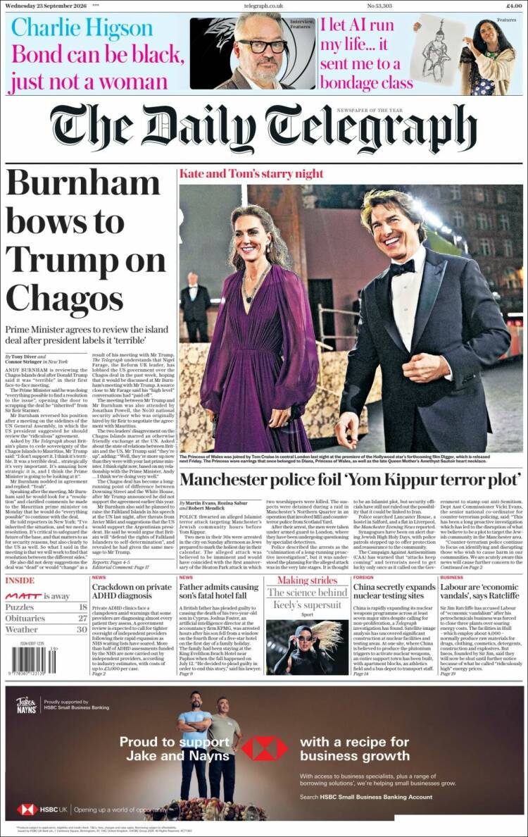 Portada de Daily Telegraph (Reino Unido)