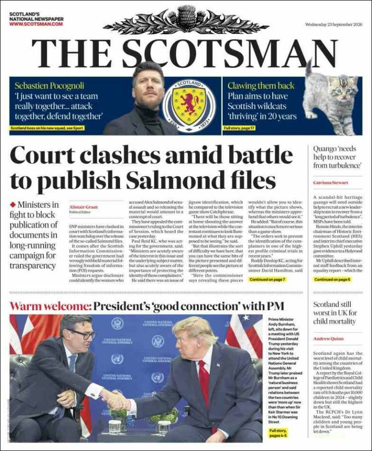 Portada de The Scotsman (Reino Unido)
