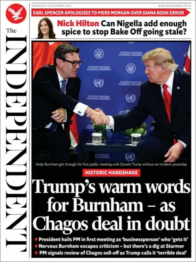 Portada de The Independent (Reino Unido)