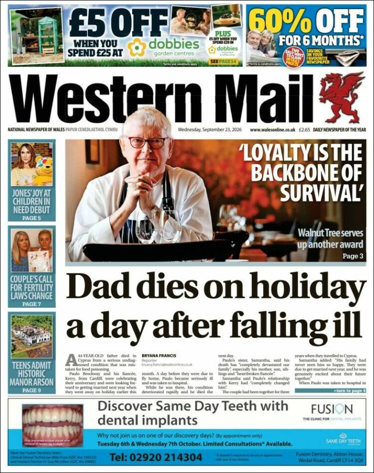 Portada de Western Mail (Reino Unido)