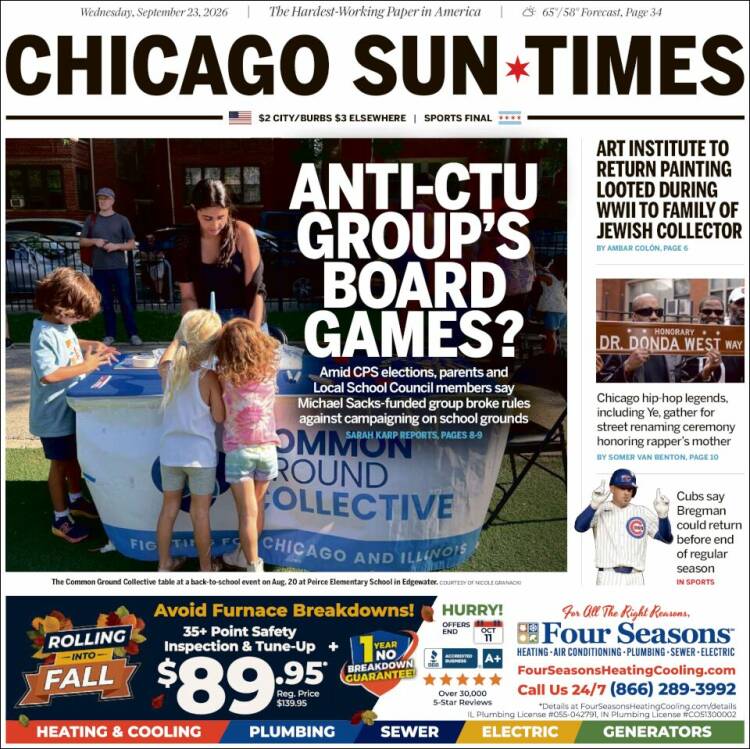 Portada de Chicago Sun-Times (USA)