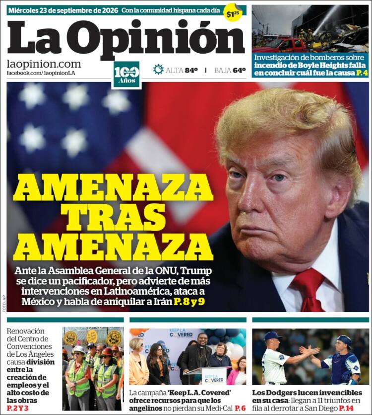 Portada de La Opinión (USA)