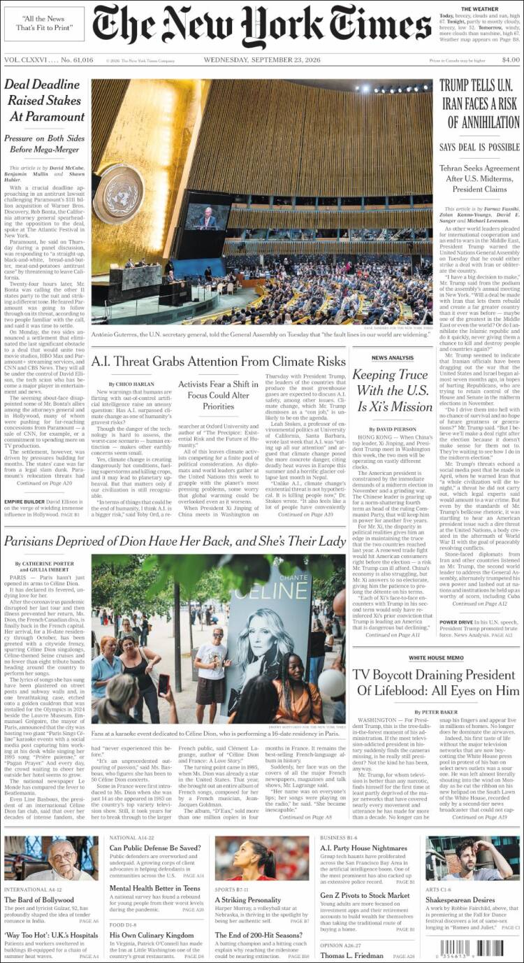 Portada de New York Times (USA)