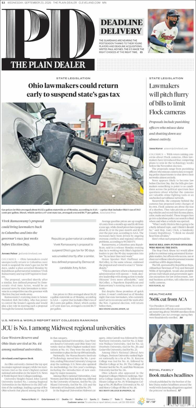 Portada de The Plain Dealer (USA)