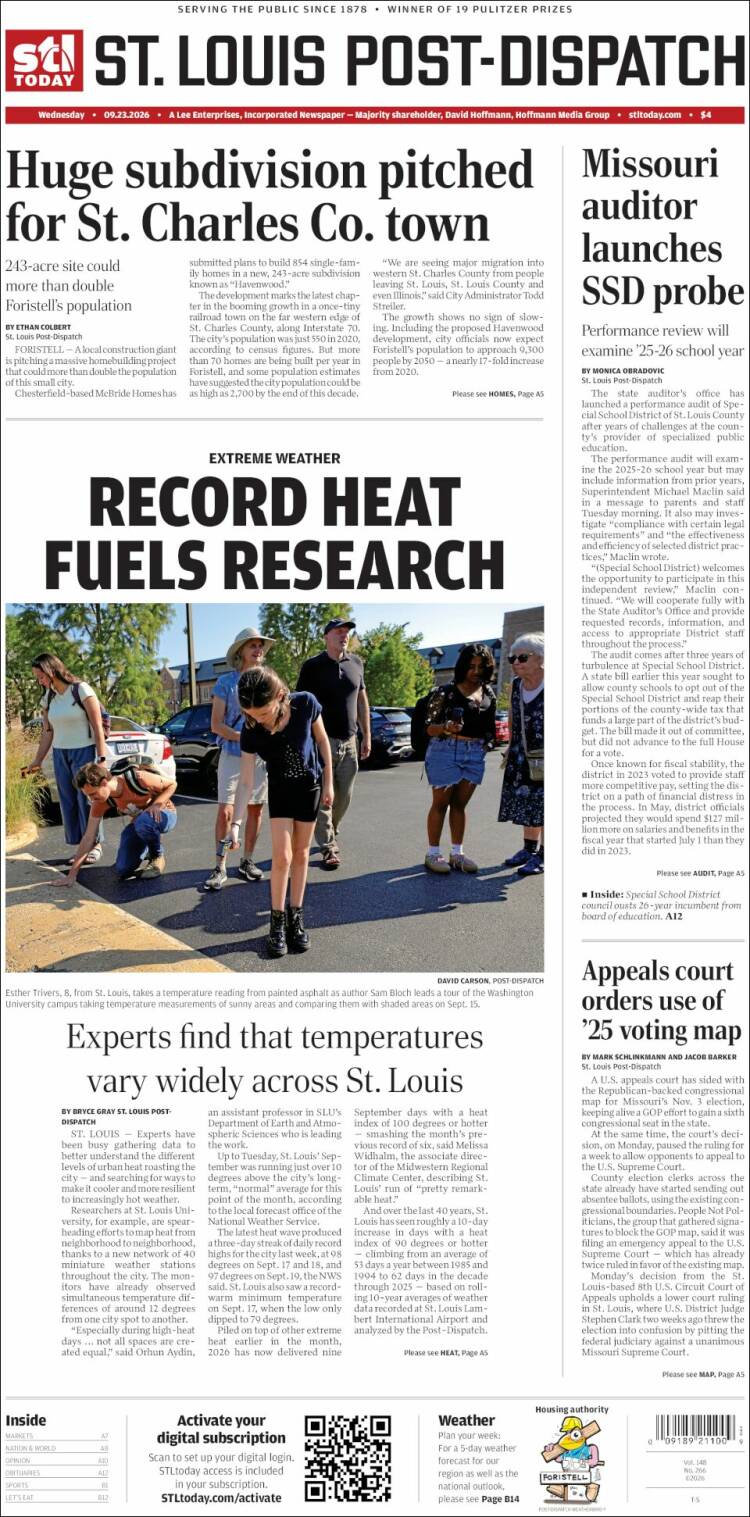Portada de St. Louis Post-Dispatch (USA)