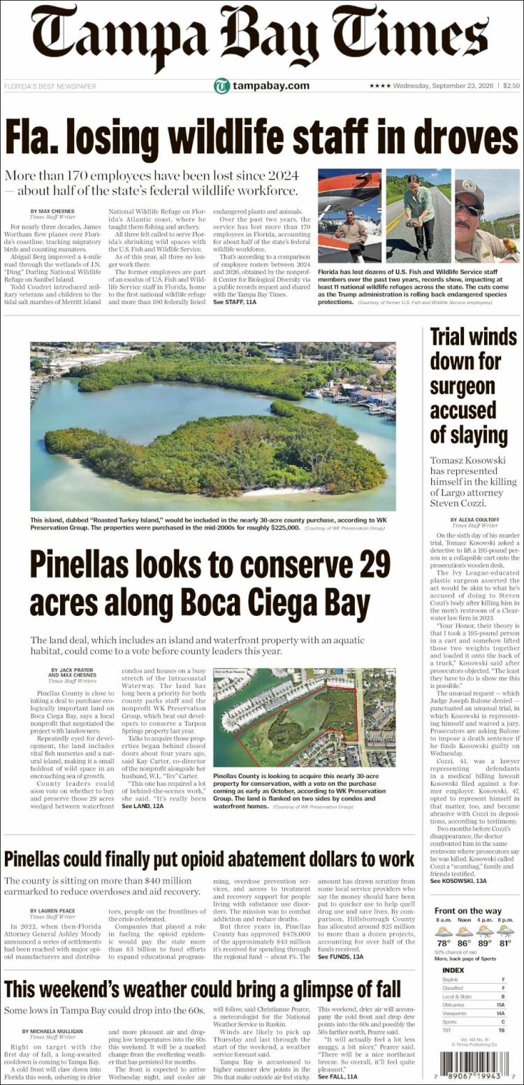 Portada de Tampa Bay Times (USA)