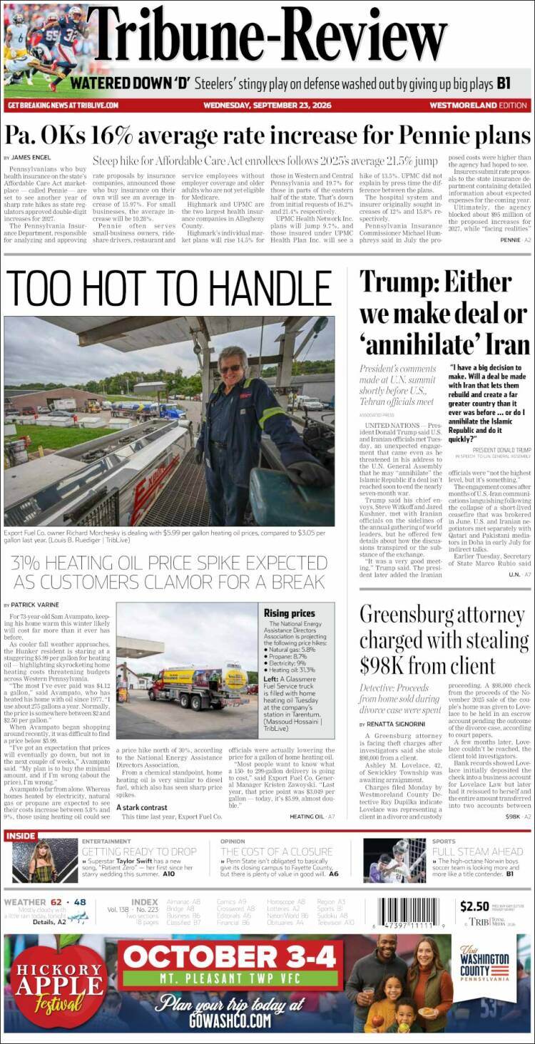 Portada de Tribune-Review (USA)