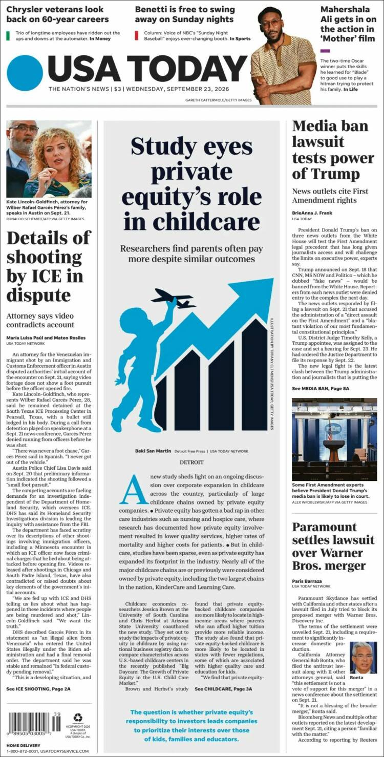 Portada de USA Today (USA)