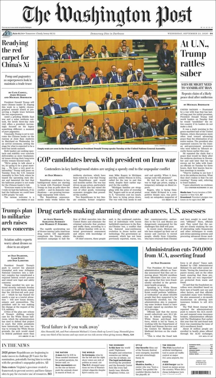 Portada de The Washington Post (USA)