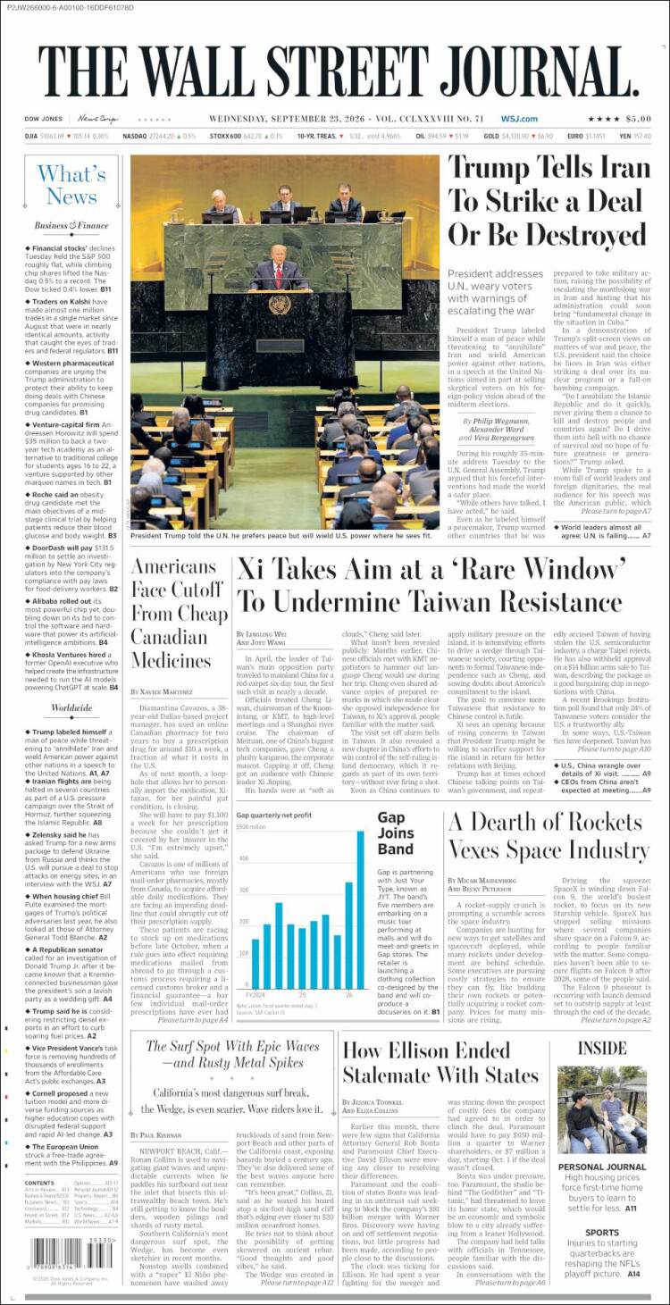 Portada de Wall Street Journal (USA)